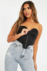 Black Taffeta Sheen Finish Corset Top - Arami