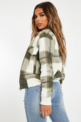 Khaki Check Zip Front Bomber Jacket - Luna