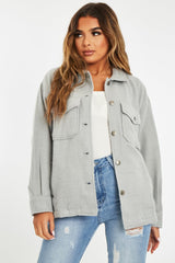 Grey Pocket Oversized Brushed Shacket - Caley