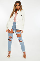White Pocket Oversized Brushed Shacket - Caley