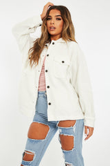White Pocket Oversized Brushed Shacket - Caley