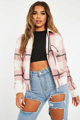Pink Check Zip Front Bomber Jacket - Luna