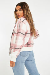 Pink Check Zip Front Bomber Jacket - Luna