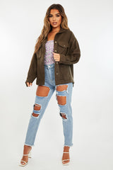 Khaki Pocket Oversized Brushed Shacket - Caley