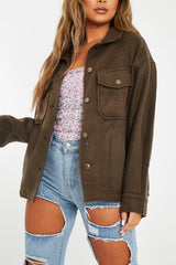 Khaki Pocket Oversized Brushed Shacket - Caley