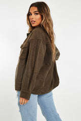 Khaki Pocket Oversized Brushed Shacket - Caley