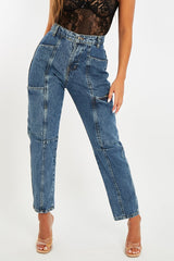Mid Blue Wash Utility Mom Jeans - Lillis