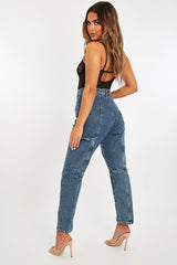 Mid Blue Wash Utility Mom Jeans - Lillis