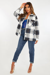 Navy Blue Check Pocket Front Shacket - Misa