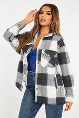 Navy Blue Check Pocket Front Shacket - Misa