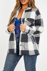 Navy Blue Check Pocket Front Shacket - Misa