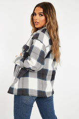Navy Blue Check Pocket Front Shacket - Misa