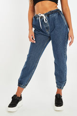 Mid Blue Denim Oversized Joggers - Vylette