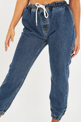 Mid Blue Denim Oversized Joggers - Vylette