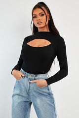 Black Ribbed Cut Out Detail Bodysuit - Murphie