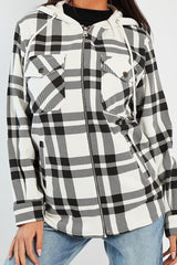 Black Check Hooded Shacket - Destyn