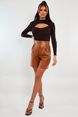 Brown Ribbed Cut Out Detail Bodysuit - Murphie