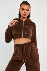 Chocolate Cropped Teddy Zip Up Hoodie - Cheryl