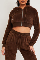 Chocolate Cropped Teddy Zip Up Hoodie - Cheryl