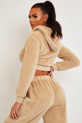 Stone Cropped Teddy Zip Up Hoodie - Cheryl