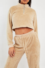 Stone Cropped Zip Front Teddy Jumper - Brady