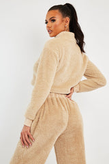 Stone Cropped Zip Front Teddy Jumper - Brady