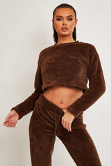 Chocolate Round Neck Teddy Sweatshirt - Delsie