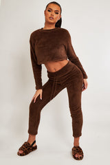 Chocolate Round Neck Teddy Sweatshirt - Delsie