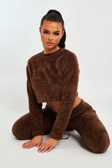Chocolate Round Neck Teddy Sweatshirt - Delsie