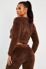 Chocolate Round Neck Teddy Sweatshirt - Delsie