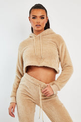 Stone Cropped Teddy Hoodie - Amyia