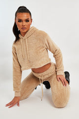 Stone Cropped Teddy Hoodie - Amyia