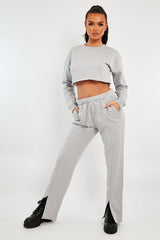 Grey Front Split Wide Leg Joggers - Jenise