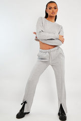 Grey Front Split Wide Leg Joggers - Jenise
