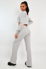 Grey Front Split Wide Leg Joggers - Jenise