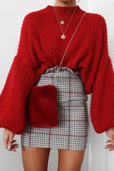 Tartan Hound-Tooth Ruffle Hem Mini Skirt - Abagail