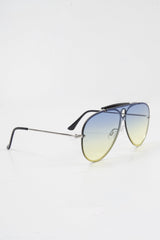 Green Blue Tinted Bar Aviator Sunglasses - Attie