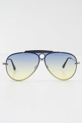 Green Blue Tinted Bar Aviator Sunglasses - Attie