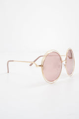 Pink Gold Metal Oversized Circle Sunglasses - Keicy