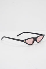 Black Pink Slim Pointed Cat Eye Sunglasses - Fluer
