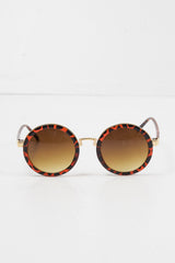 Brown Leopard Gold Detail Round Frame Sunglasses - Ryen