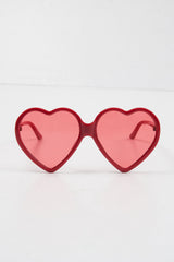 Red Tinted Lens Heart Shape Sunglasses - Elleah