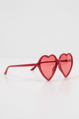 Red Tinted Lens Heart Shape Sunglasses - Elleah