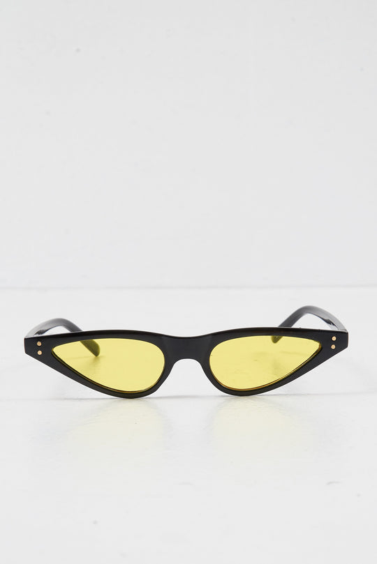 Black Yellow Slim Pointed Cat Eye Sunglasses - Fluer