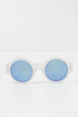White Iridescent Lens Round Frame Sunglasses - Teia
