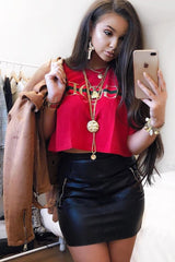 Red Good Vibes Only Cropped Slogan T-shirt - Emmah