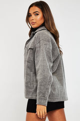 Dark Grey Pocket Oversized Brushed Shacket - Caley
