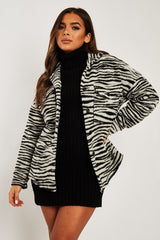 Black Zebra Oversized Wool Blend Shacket - Diora
