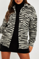 Black Zebra Oversized Wool Blend Shacket - Diora