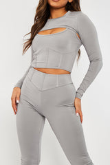 Grey 3 Piece Crop Top and Legging Co-ord - Habsa